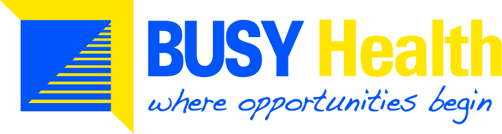 BUSY health white logo