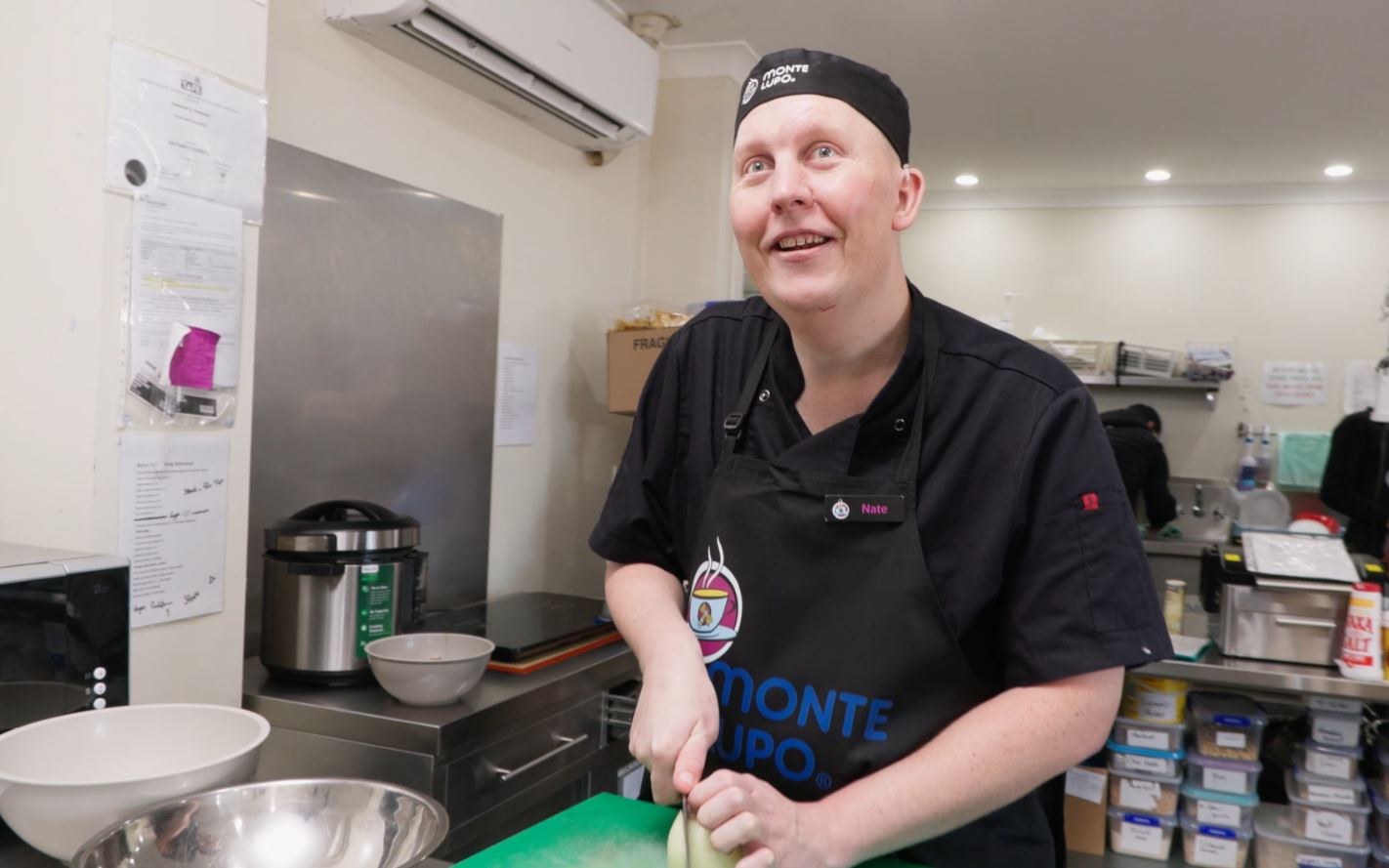 Blind chef working in kitchen